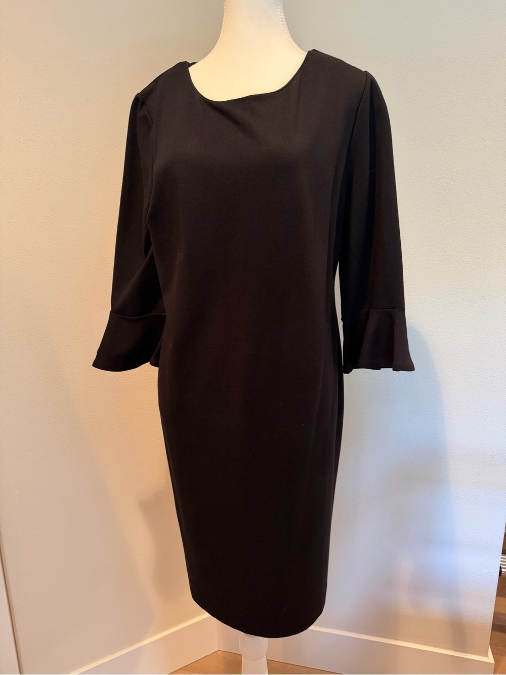 Chico's Elegant Black Midi Dress with Fluted Sleeves